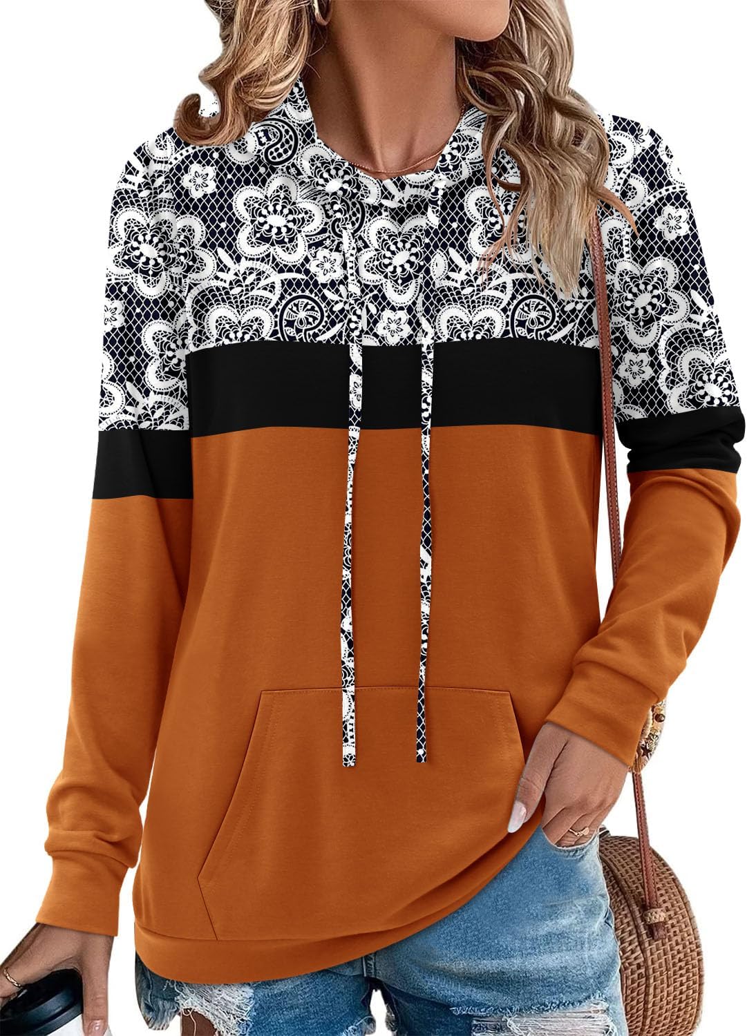 Angerella Hoodies for Women Camo Leopard Print Tops Pullover Hooded Sweatshirt Drawstring with Pocket