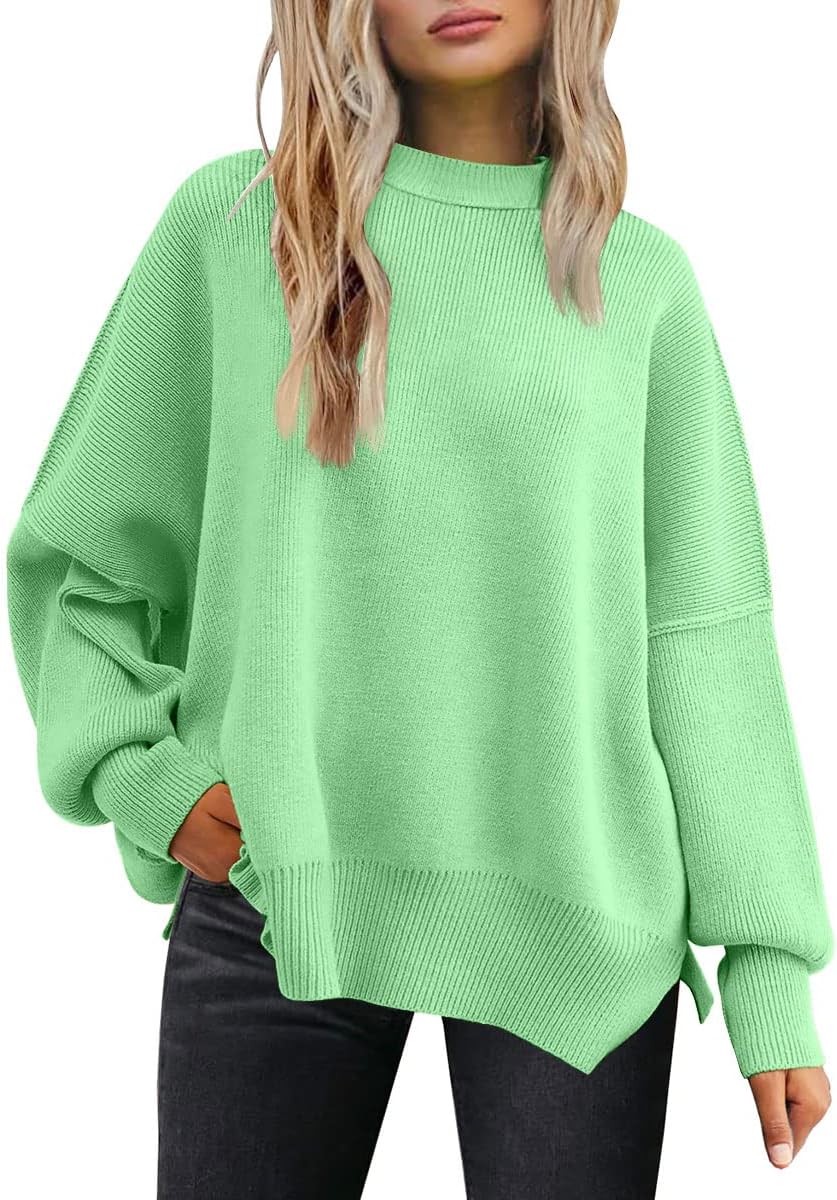 LILLUSORY Women's Oversized Batwing Sweaters 2025 Fall Outfits Trendy Crewneck Knit Side Slit Fashion Pullover Tops
