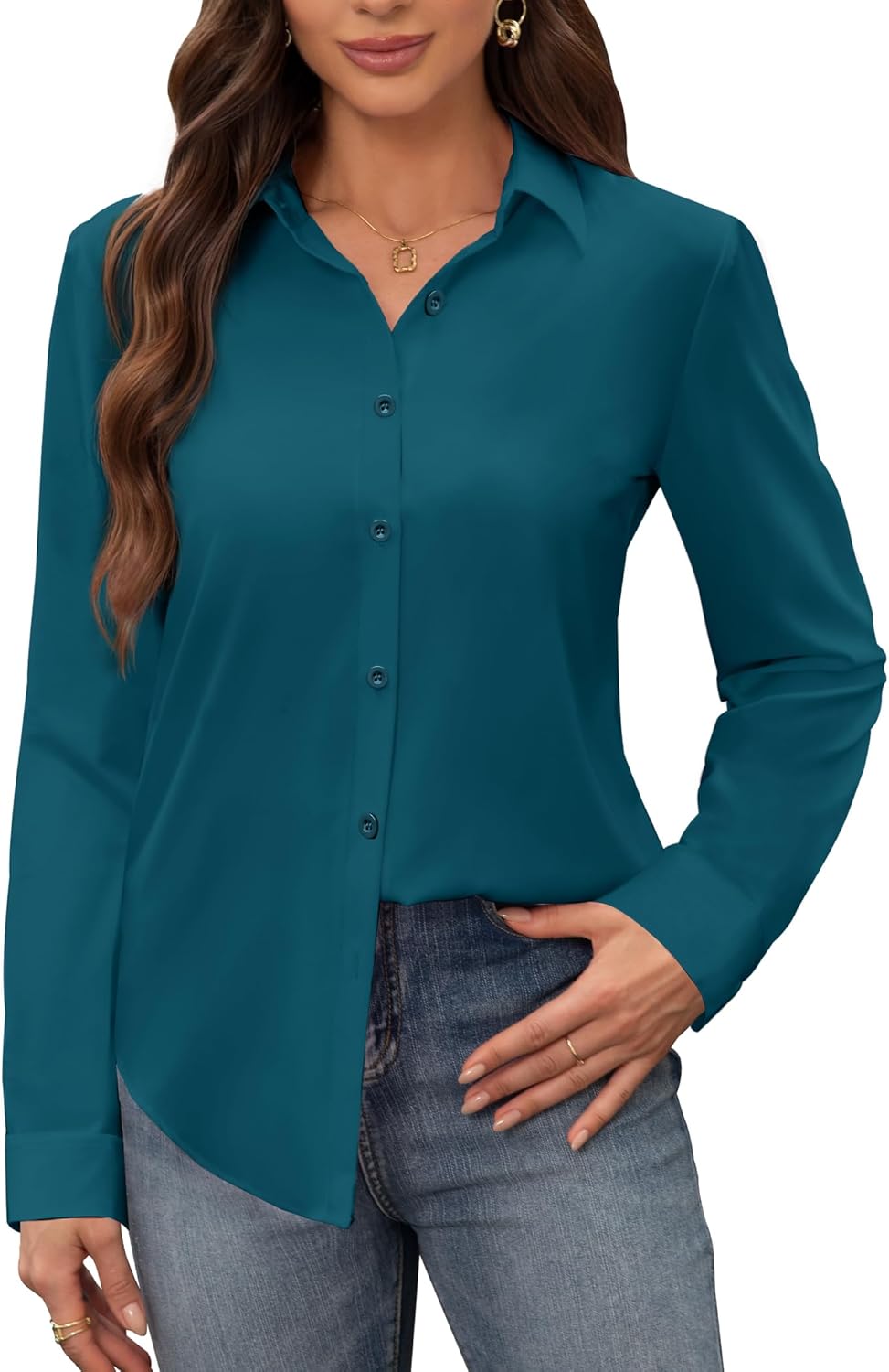 siliteelon Women's Stain Shield Dress Shirts Wrinkle Free Long Sleeve Shirts Solid Work Business Button Down Shirts