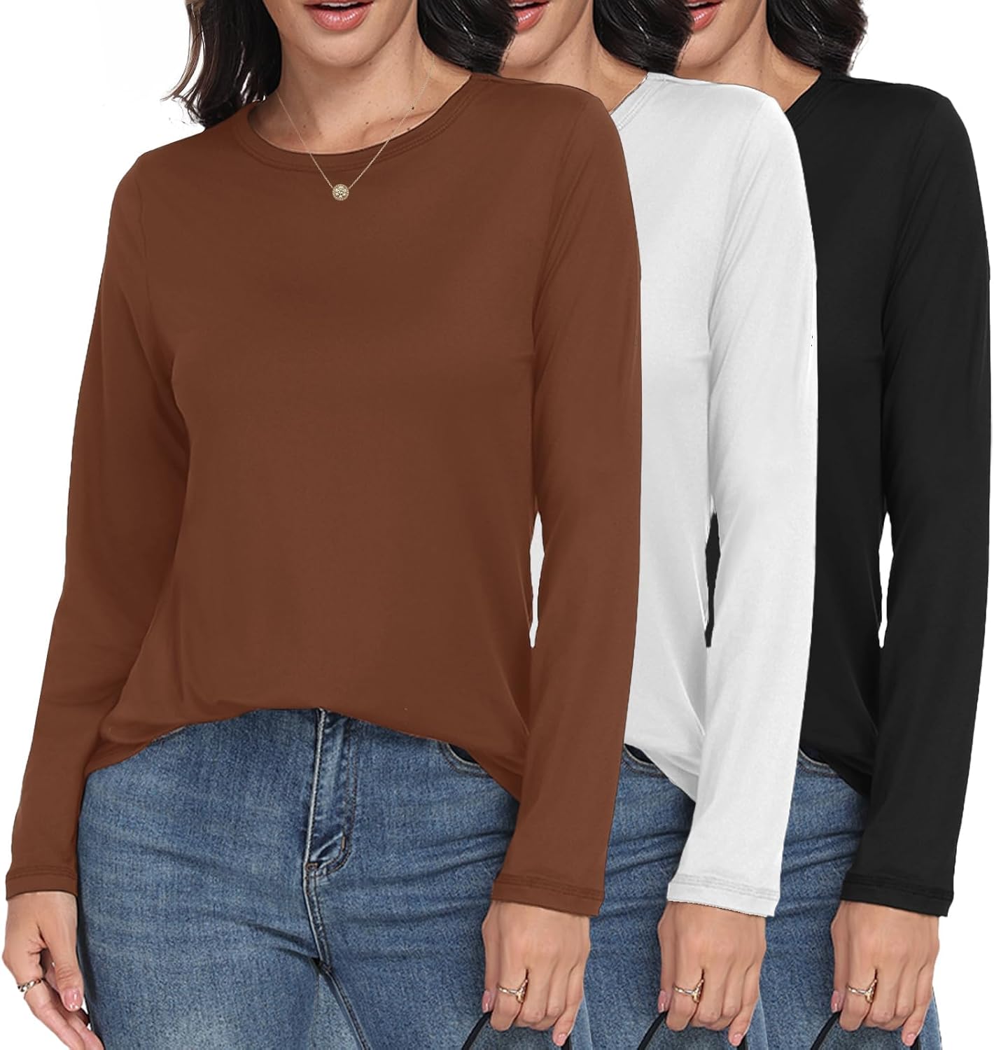 GAYHAY 3 Pack Long Sleeve Shirts for Women - Loose Fit Crew Neck Basic Tees Fall Tops Outfits Casual Clothes 2025