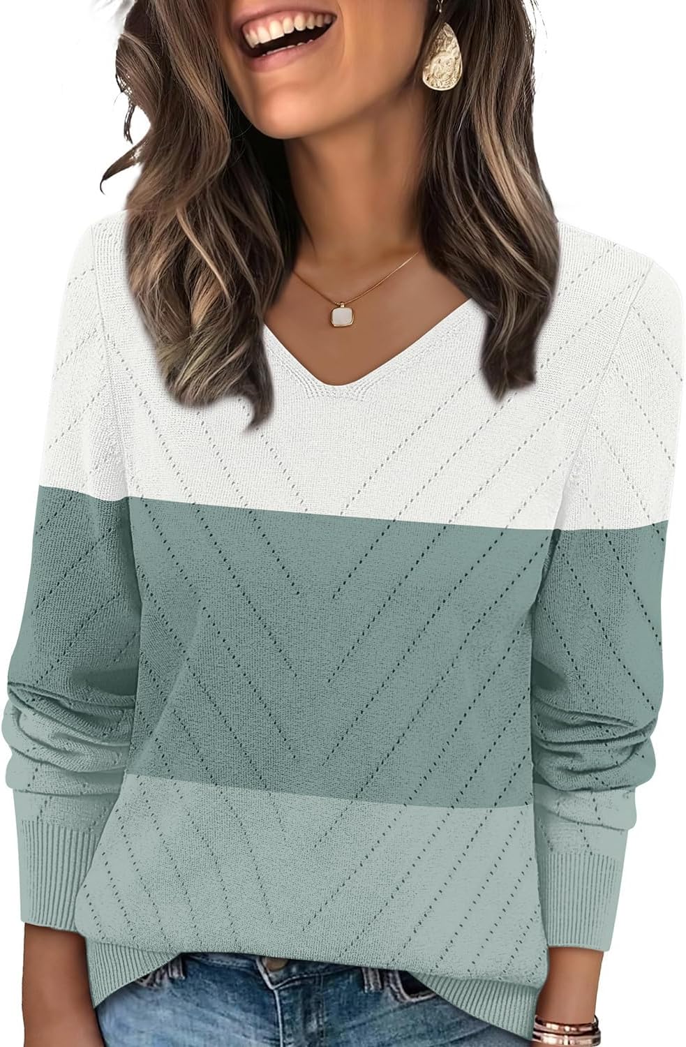 WIHOLL Sweaters for Women V Neck Casual Knit Long Sleeve Tops Lightweight Pullover Clothes Fall Fashion Outfits 2025