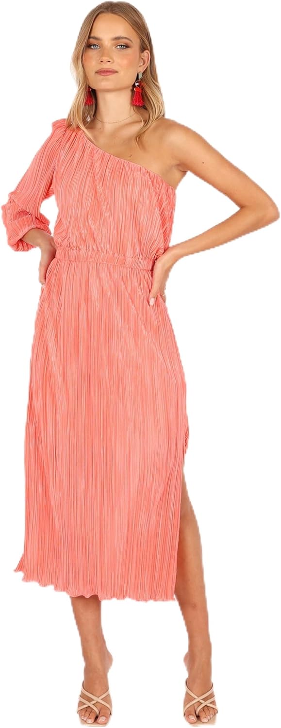 Petal & Pup Womens Pontee One Shoulder Pleated Midi Dress
