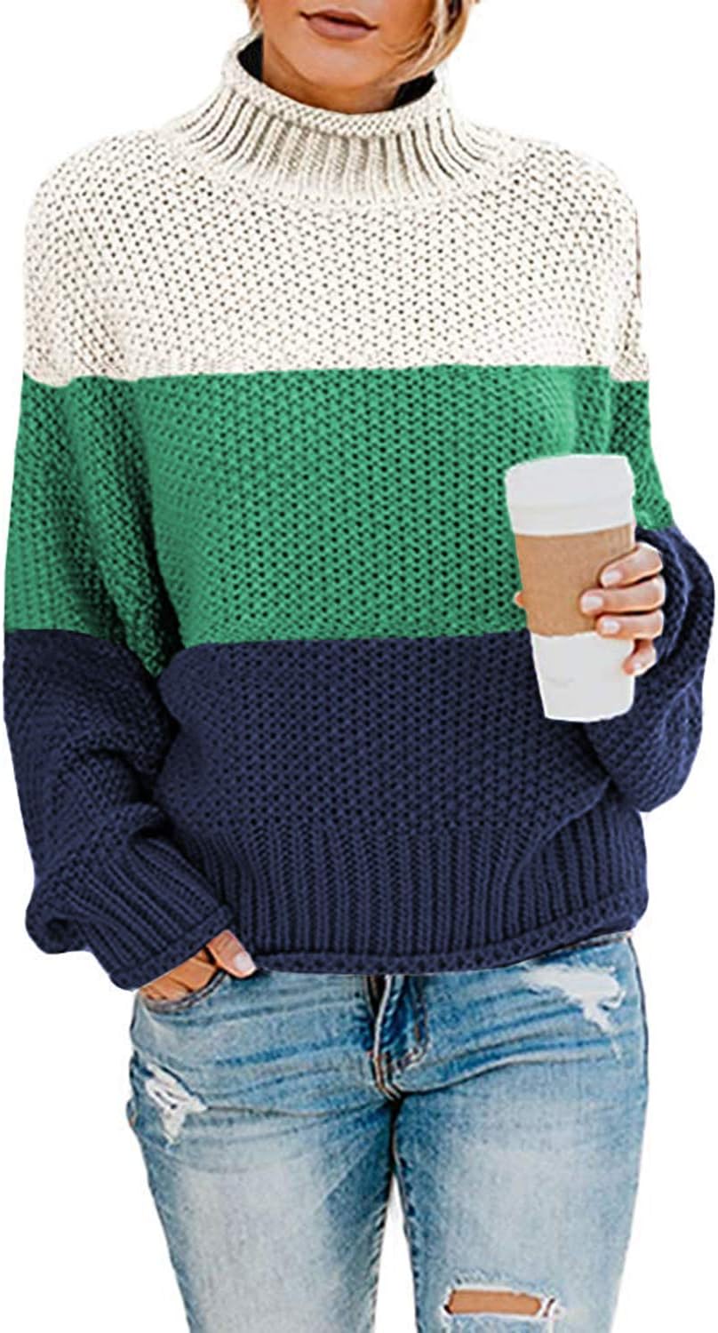 Dokotoo Womens 2025 Winter Fall Solid Turtleneck High Neck Balloon Long Sleeve Sweaters Pullover Outerwear