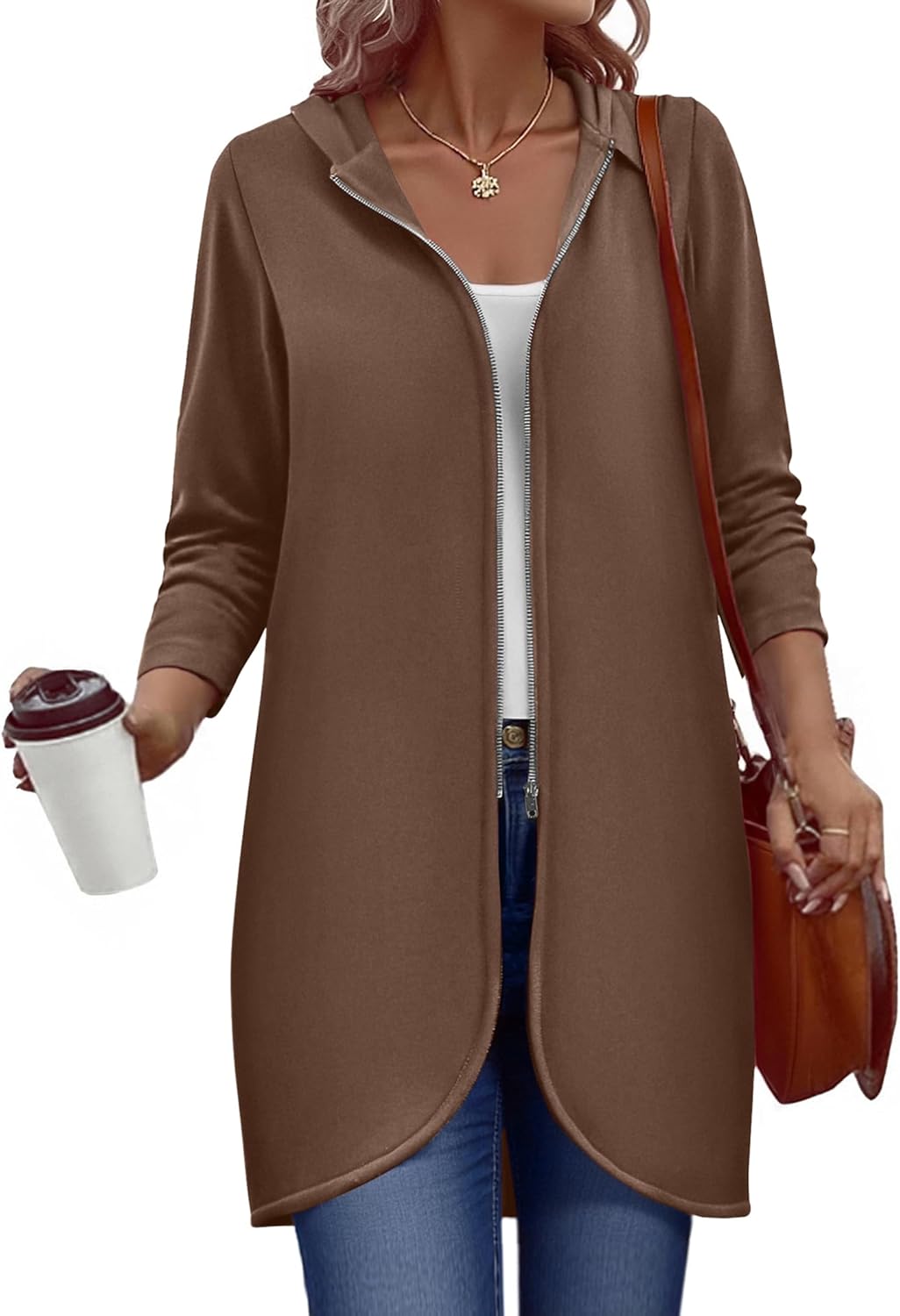 Zeagoo Women's Fall Jacket 2025 Zip Up Hoodies Long Sleeve Long Tunic Sweatshirts Oversized Fleece Casual Coat with Pocket