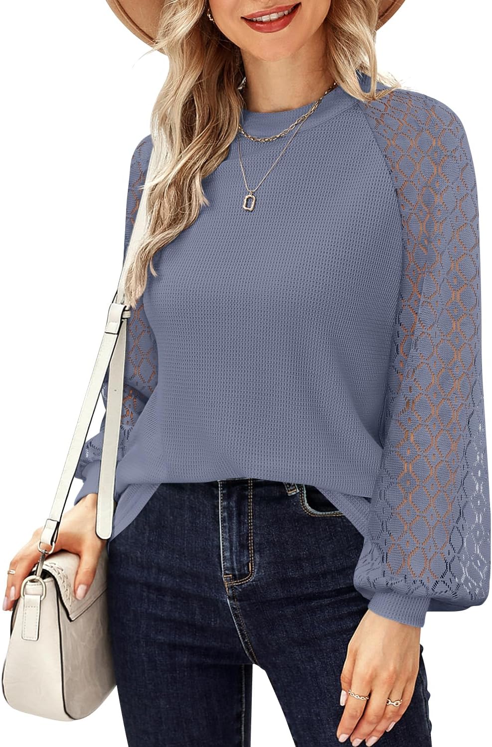 MIHOLL Women’s Long Sleeve Tops Lace Casual Loose Blouses T Shirts