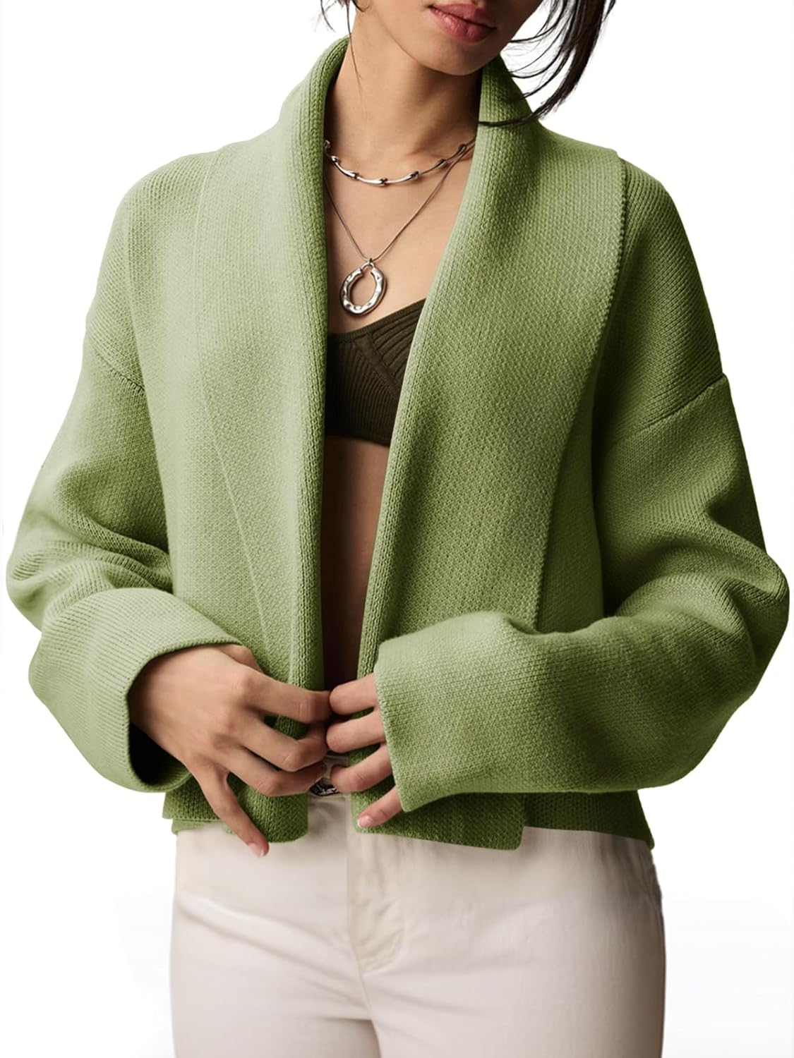 Saodimallsu Womens Cropped Cardigan Open Front Shawl 2025 Fall Trendy Long Sleeve Sweater Jacket