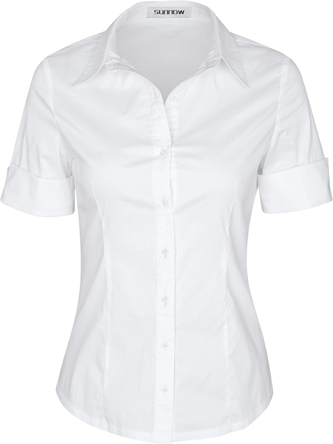 SUNNOW Womens Button Down Shirts Tailored Short Sleeve Shirt Basic Simple Stretch Wrinkle Free Formal Work Blouses