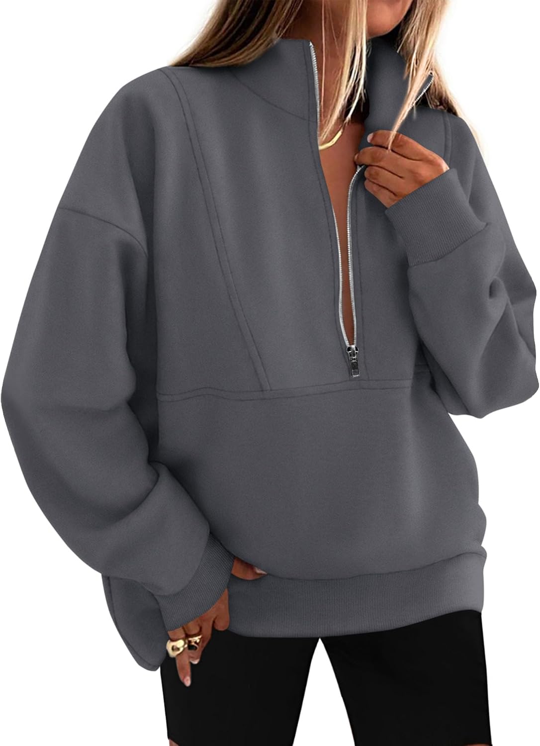 KIRUNDO Sweatshirt for Women 2025 Fall Half Zip Pullover Oversized Fleece Mock Neck Hoodies Fashion Outfits Winter Clothing