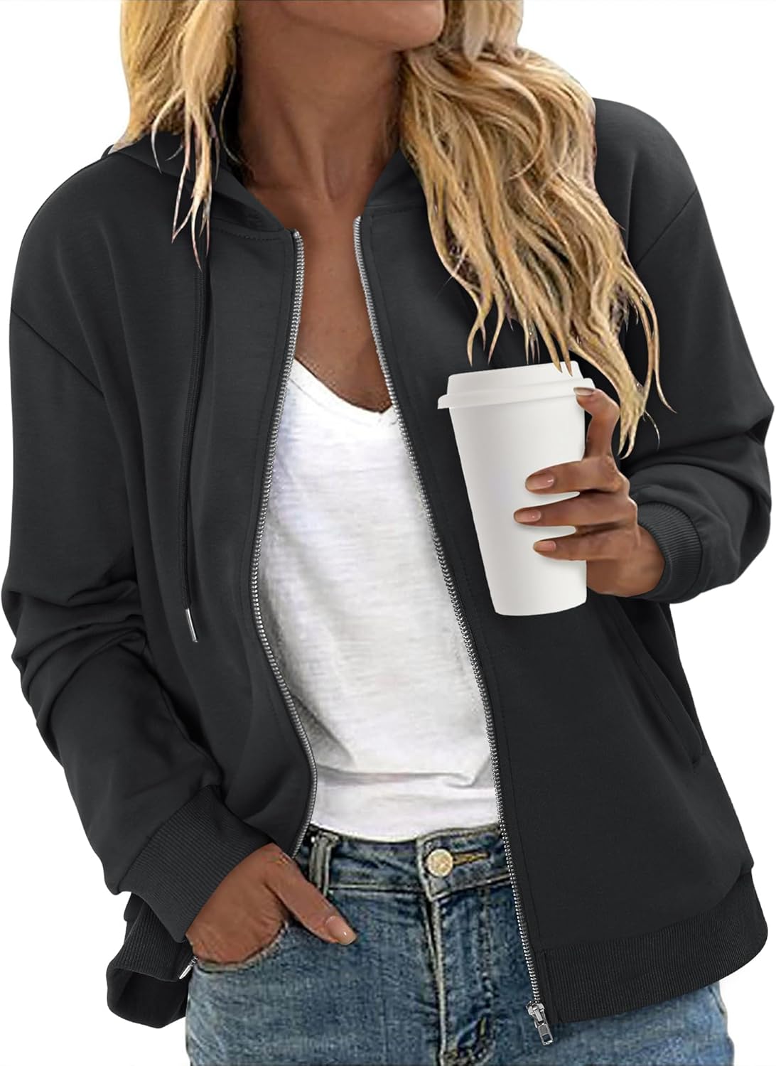 CRAZY GRID Women's Zip Up Jacket Casual Long Sleeve Sweatshirts Fall Coat Outerwear Windbreaker with Pockets S-XXL