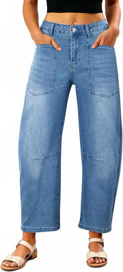 EVALESS Womens Baggy Barrel Jeans High Waisted Wide Leg Boyfriend Denim Ankle Pants