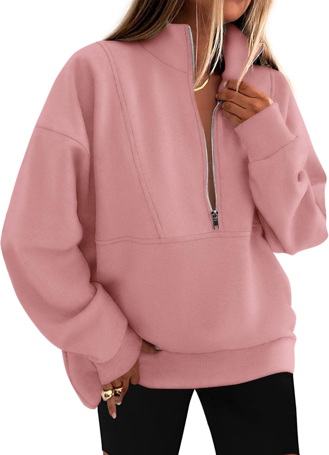 KIRUNDO Sweatshirt for Women 2025 Fall Half Zip Pullover Oversized Fleece Mock Neck Hoodies Fashion Outfits Winter Clothing