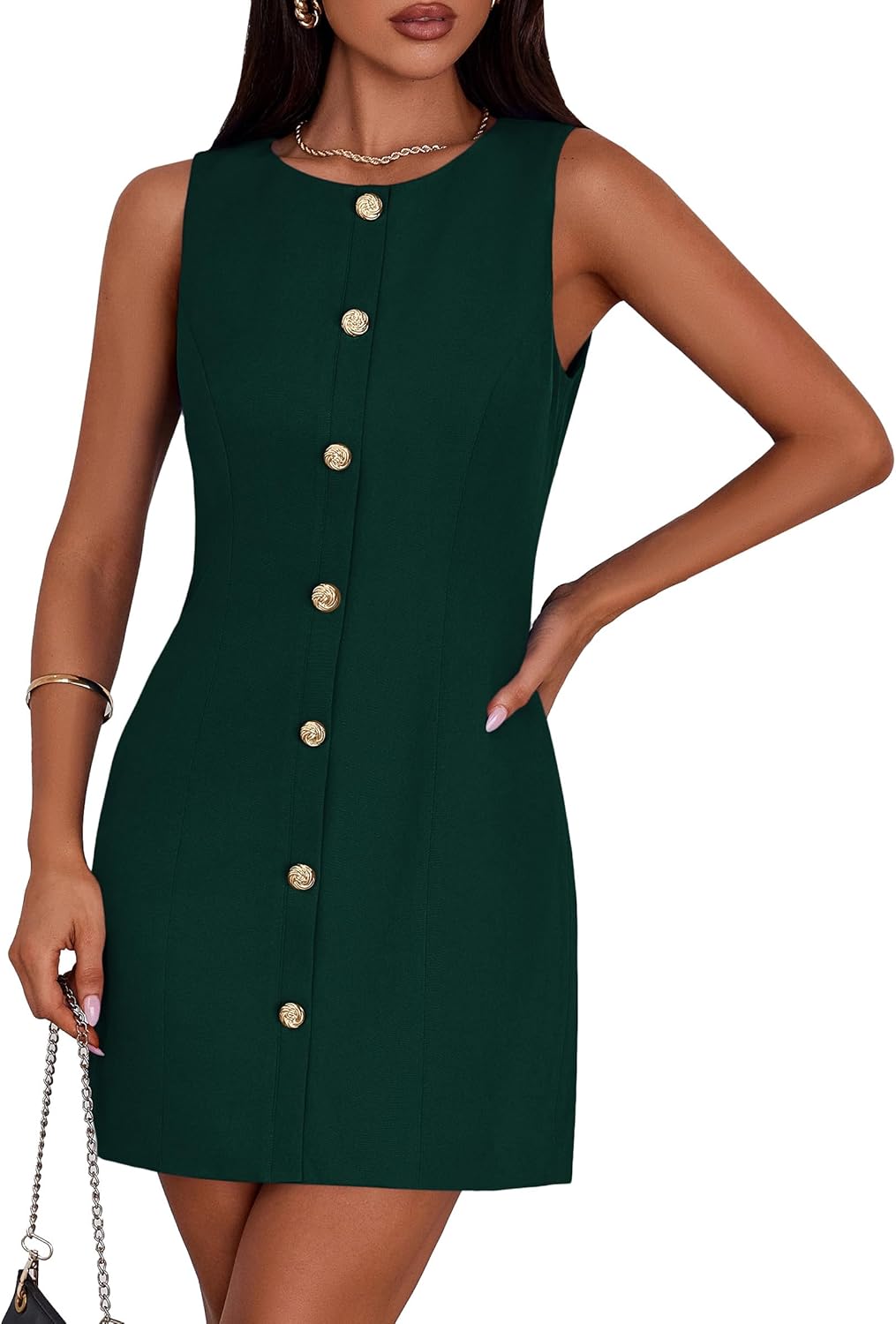 PRETTYGARDEN Work Dresses for Women 2025 Summer Business Formal Short Dress Sleeveless Button Down Elegant Office Outfits