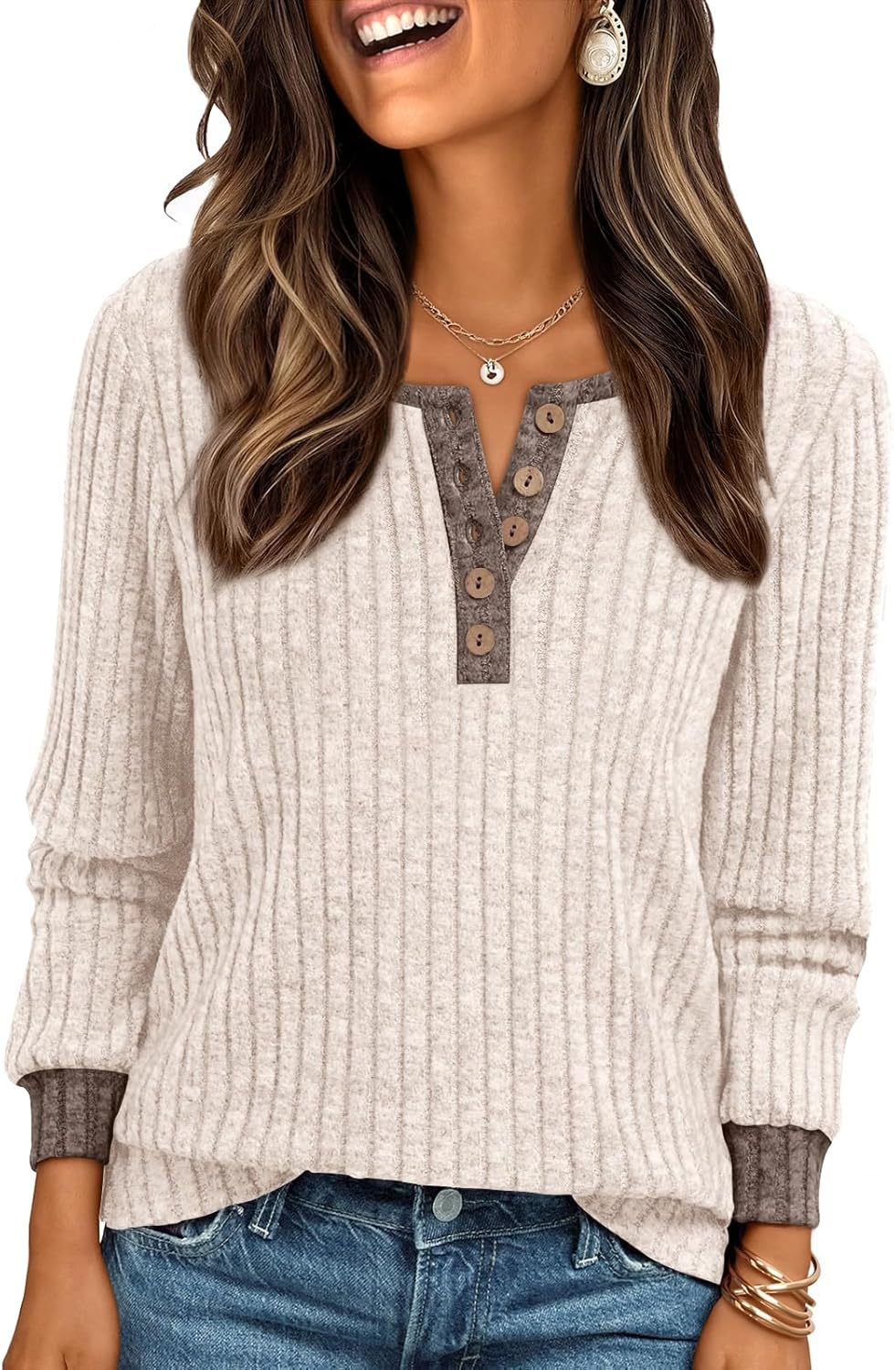 AUTOMET Long Sleeve Henley Shirts Women's Business Casual Lightweight Tunic Sweater Tops