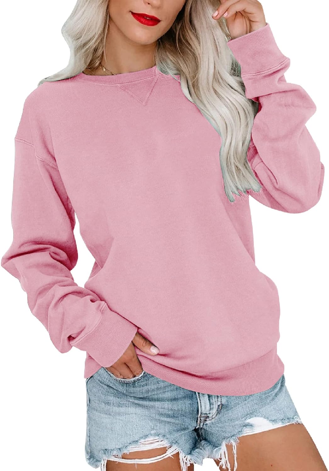 Bingerlily Womens Casual Long Sleeve Sweatshirt Crew Neck Cute Pullover Relaxed Fit Tops