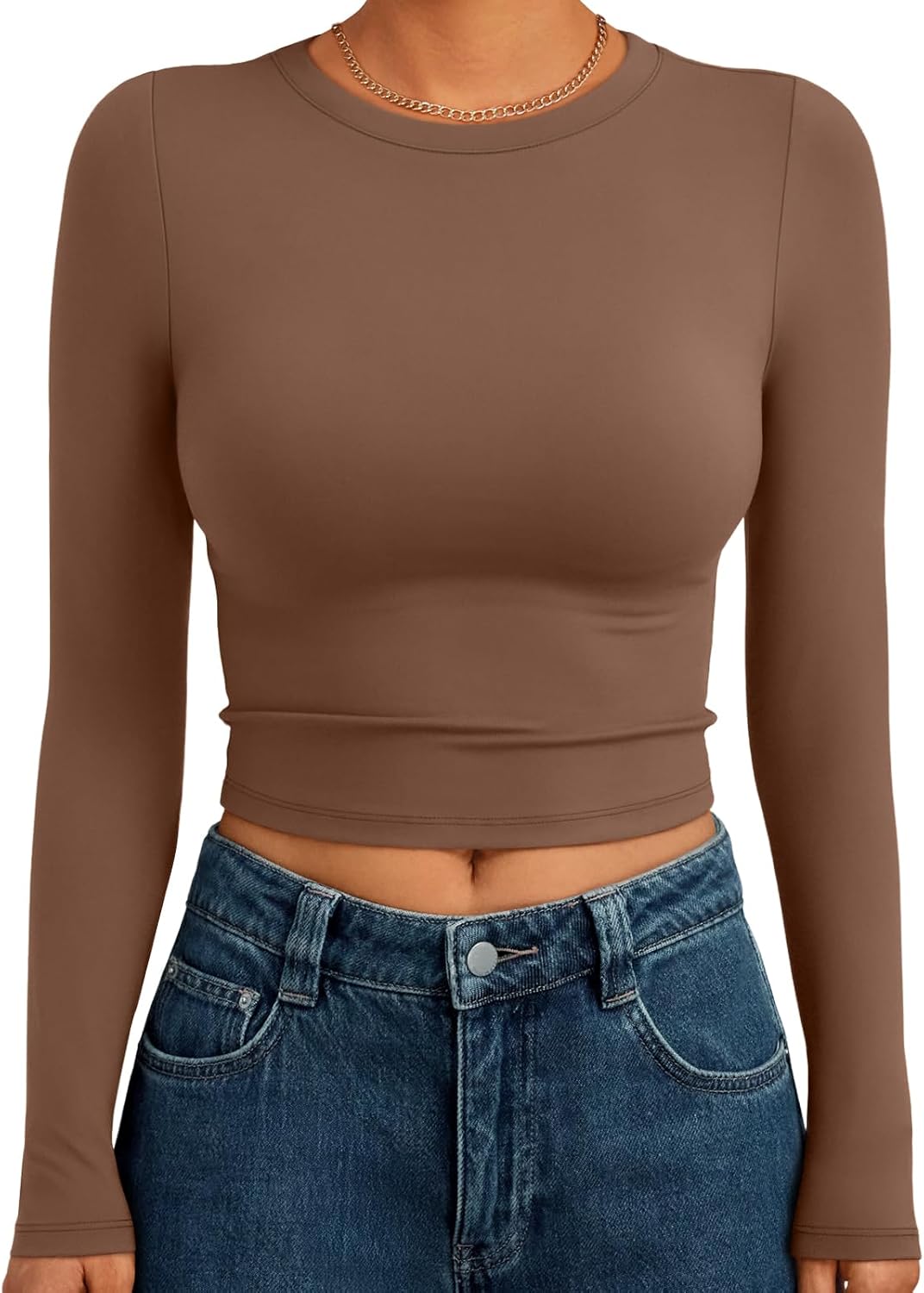 Trendy Queen Womens Long Sleeve Crop Tops Basic Slim Fitted Shirts Fashion 2025 Going Out Y2k Tops Teen Girl Clothes