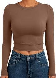 Trendy Queen Womens Long Sleeve Crop Tops Basic Slim Fitted Shirts Fashion 2025 Going Out Y2k Tops Teen Girl Clothes