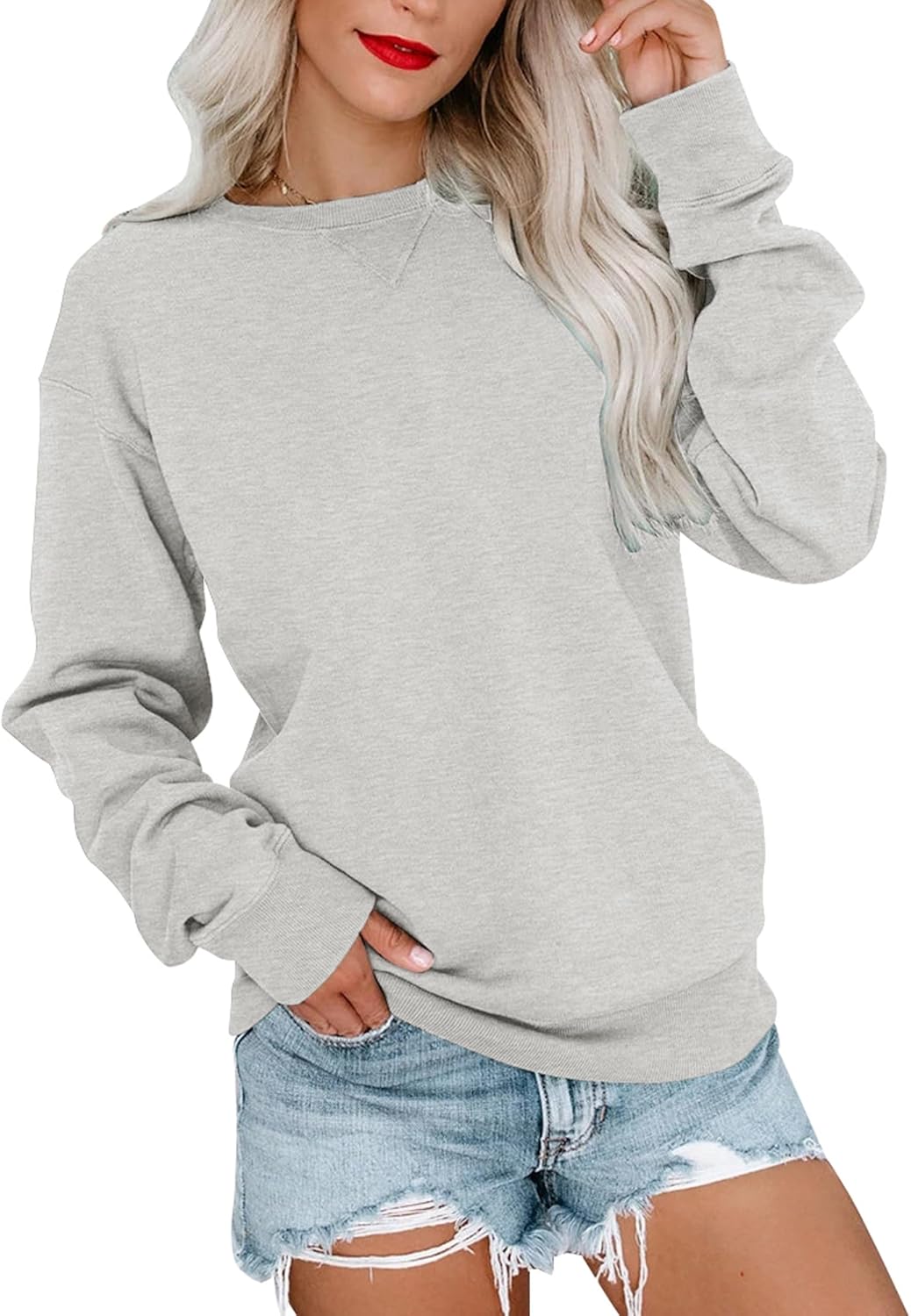 Bingerlily Womens Casual Long Sleeve Sweatshirt Crew Neck Cute Pullover Relaxed Fit Tops