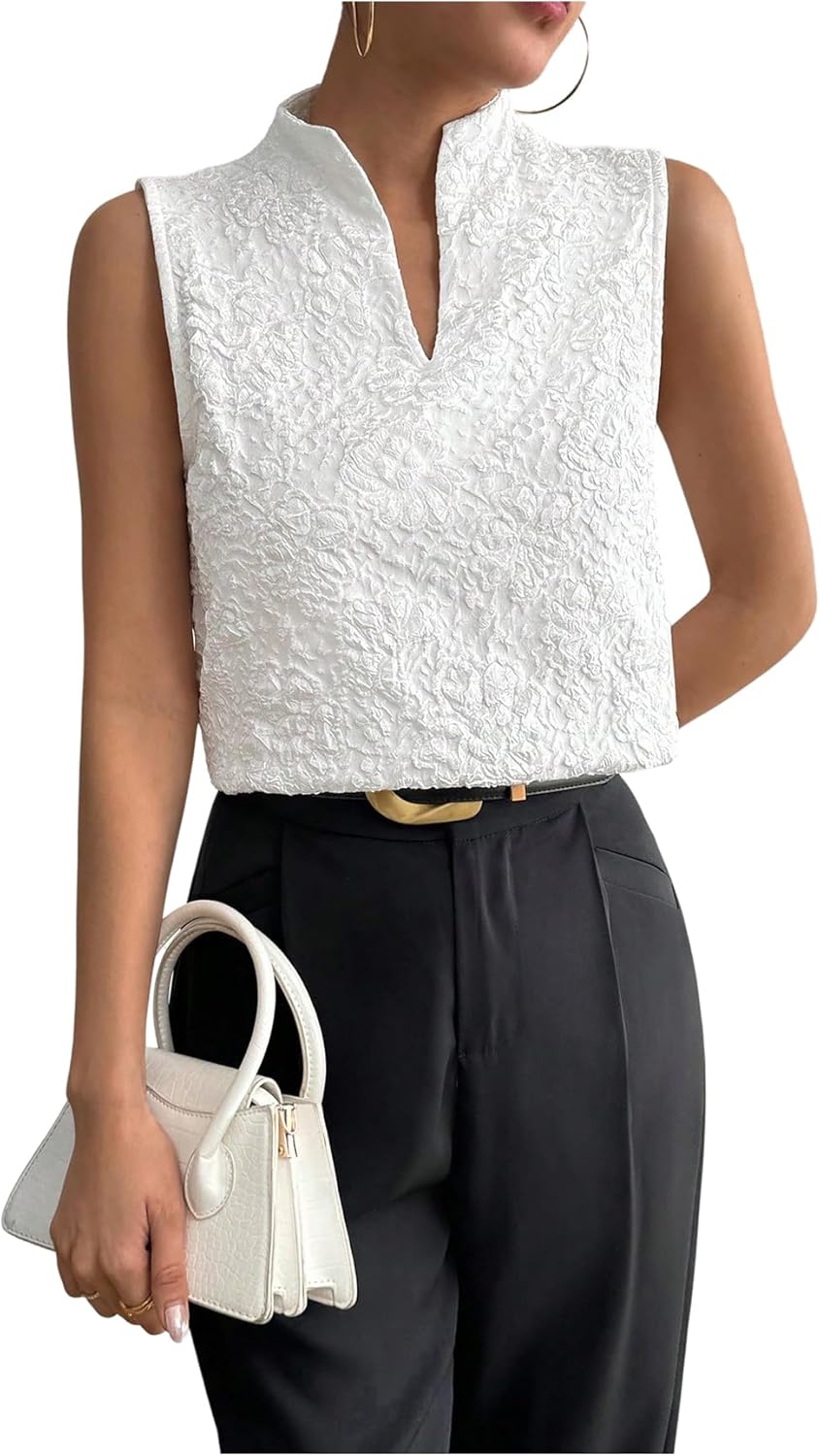 SOLY HUX Women's Work Outfits V Neck Sleeveless Blouses Summer Casual Tank Tops Business Office Dressy Striped Shirts