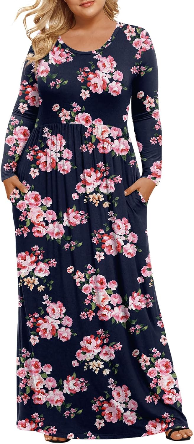 LONGYUAN Women's Plus Size Maxi Dresses for Curvy Women Casual Long Dress XL-6XL