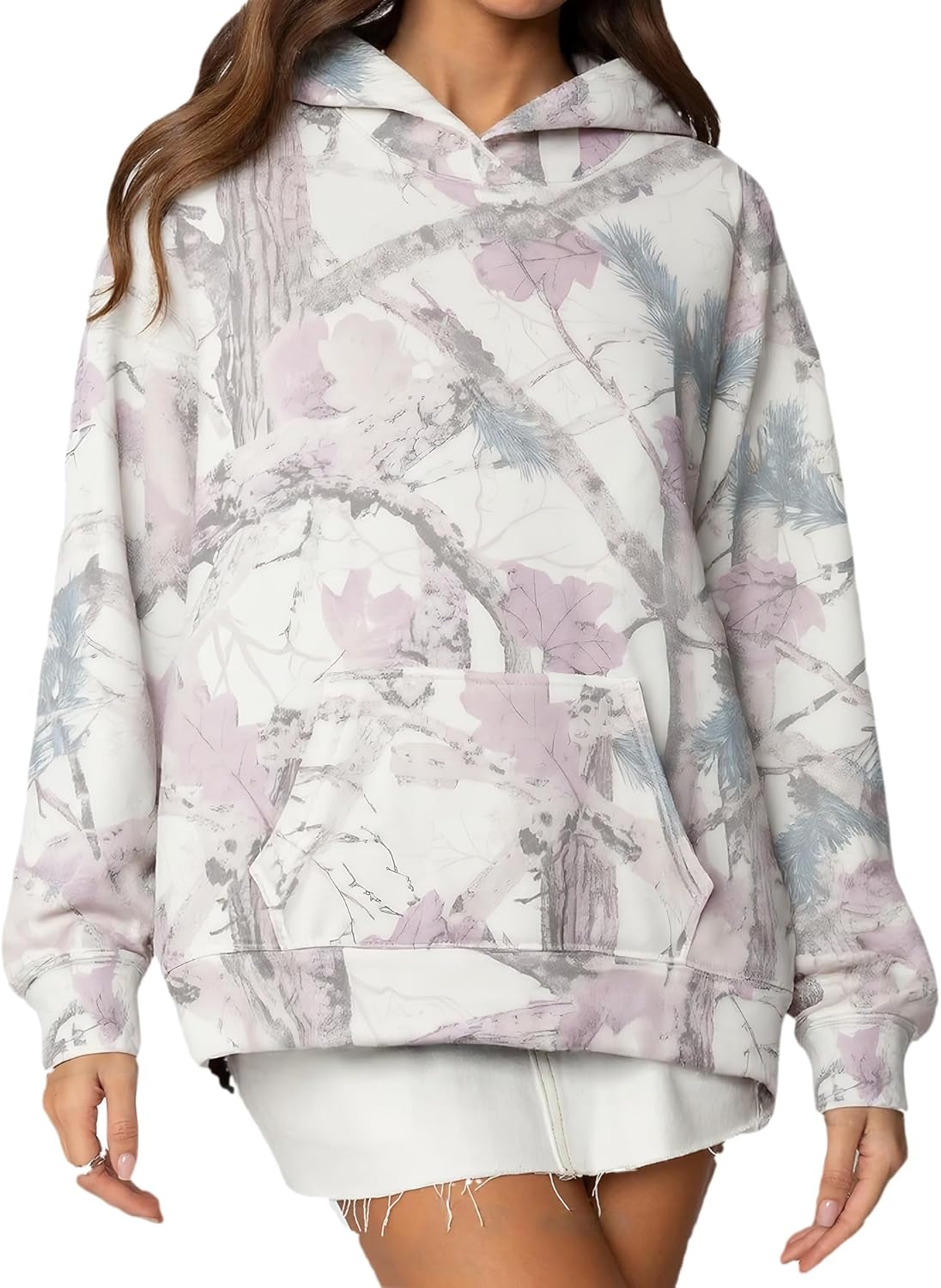 Camo Hoodie Womens Maple Leaf Fleece Hooded Sweatshirt Oversized Camouflage Hoodies For Women Trendy