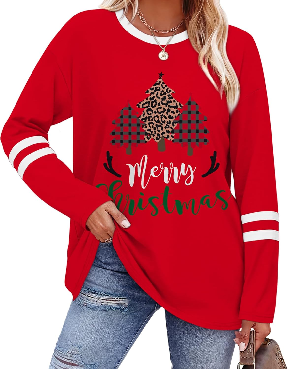 Sampeel Long Sleeve Shirts for Women Color Block Casual Tops Fall Outfits 2025 Basic Tees Trendy Clothes