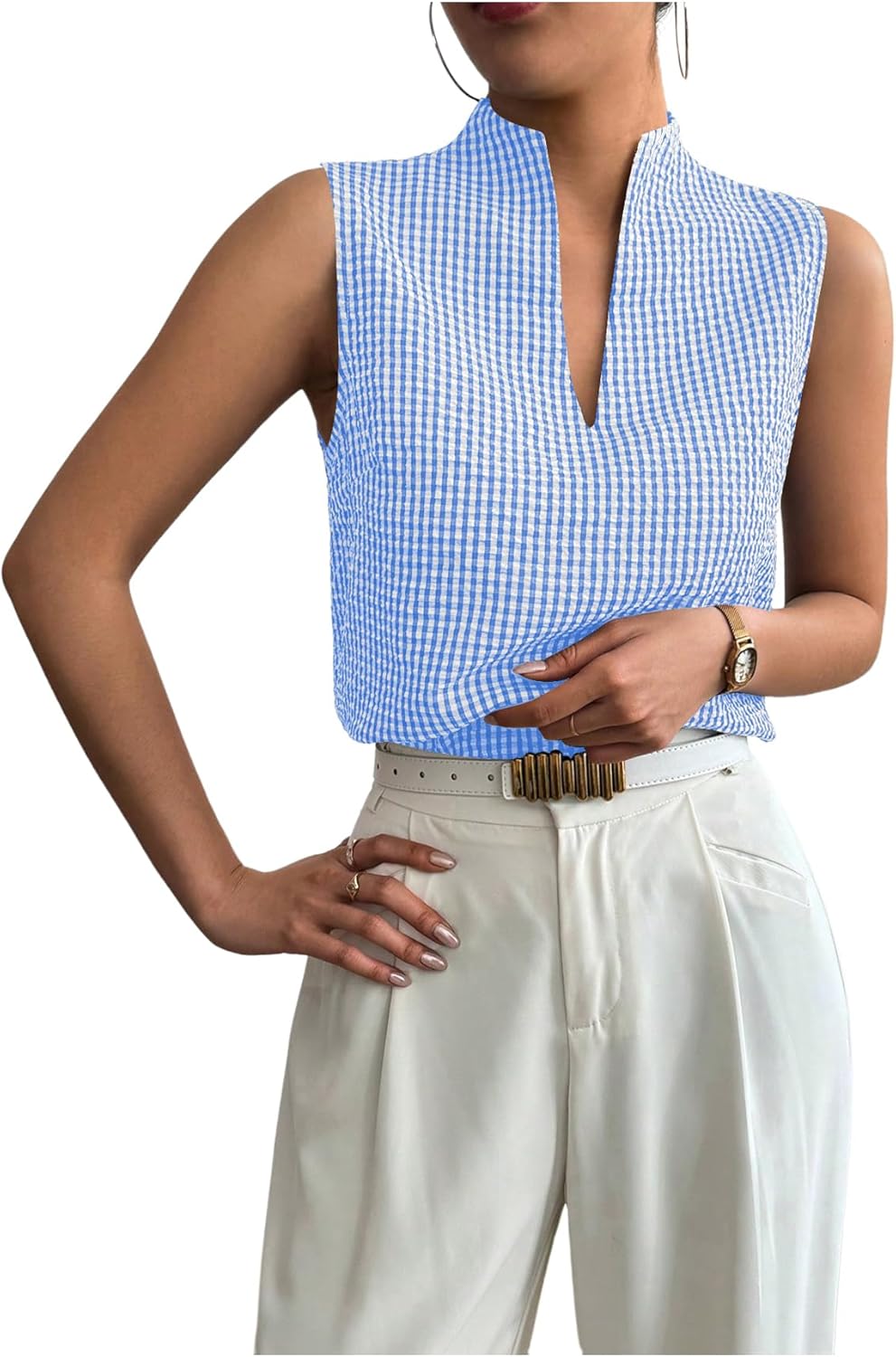 SOLY HUX Women's Work Outfits V Neck Sleeveless Blouses Summer Casual Tank Tops Business Office Dressy Striped Shirts