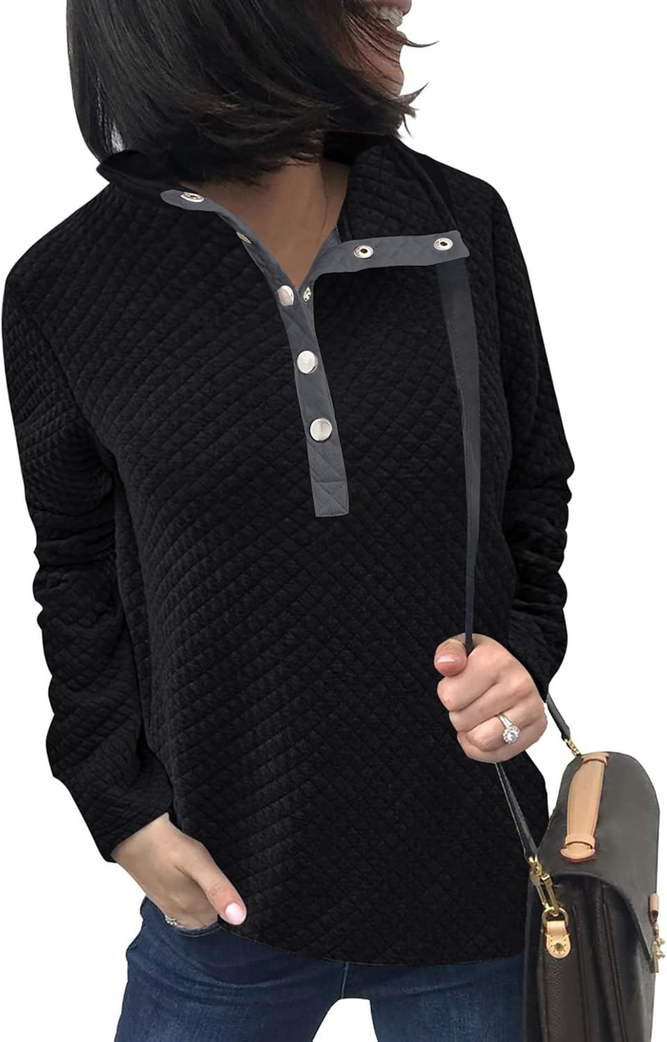 BTFBM Women Fashion Quilted Pattern Lightweight Zipper Long Sleeve Plain Casual Ladies Sweatshirts Pullovers Shirts Tops