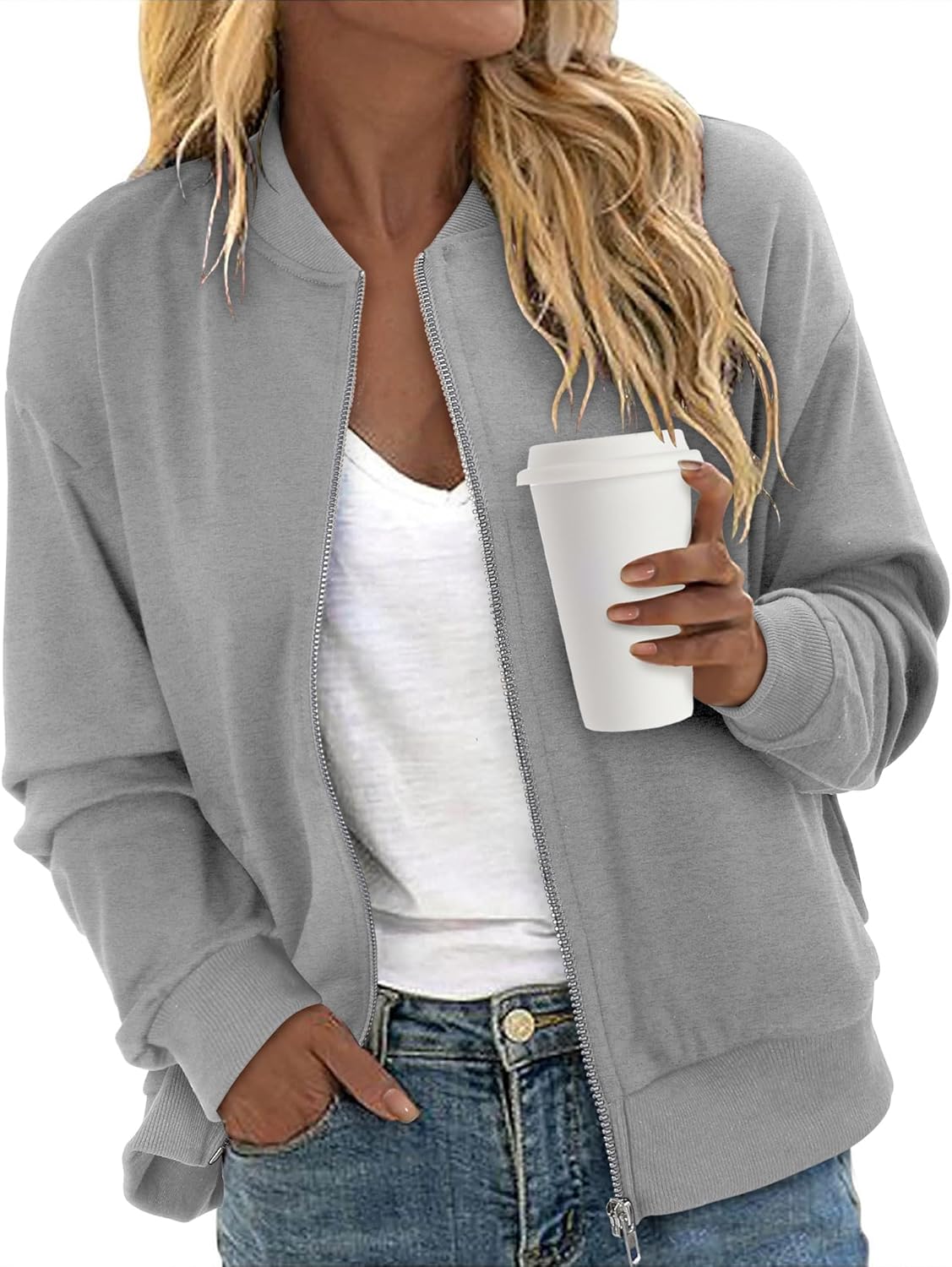 CRAZY GRID Women's Zip Up Jacket Casual Long Sleeve Sweatshirts Fall Coat Outerwear Windbreaker with Pockets S-XXL