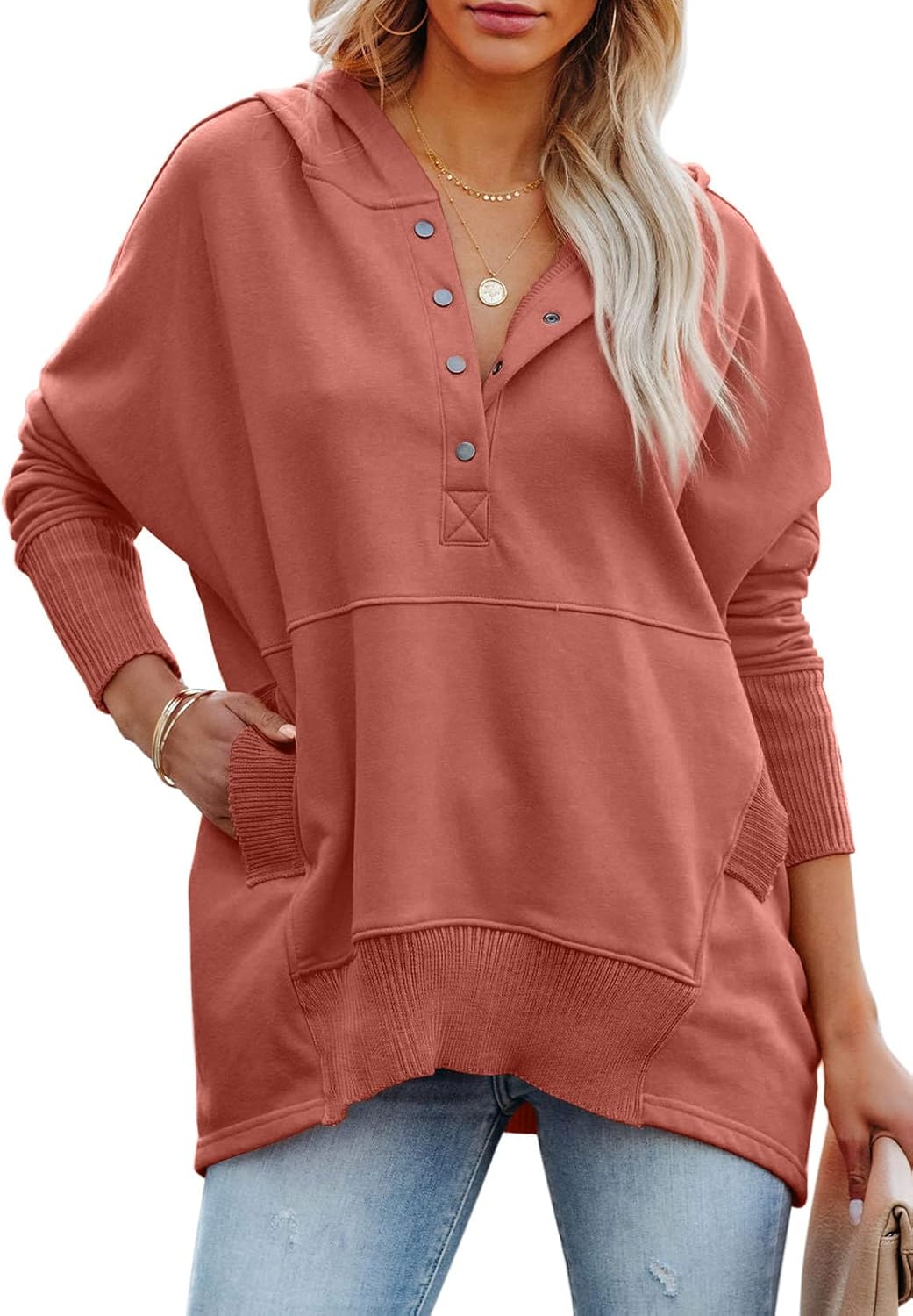 PRETTYGARDEN Women's Casual Long Sleeve Lapel Zipper Sweatshirt Drawstring Loose Pullover Tops