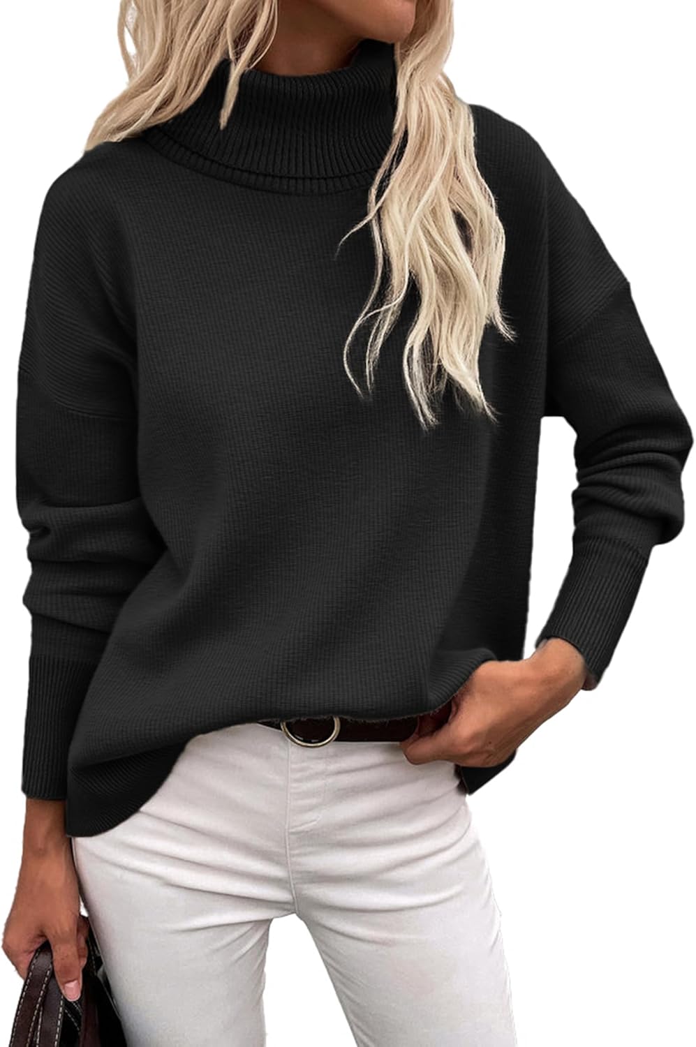 Zeagoo Women's Turtleneck Sweater 2025 Fall Winter Chunky Knitted Pullover High Low Hem Trendy Basic Jumper Top