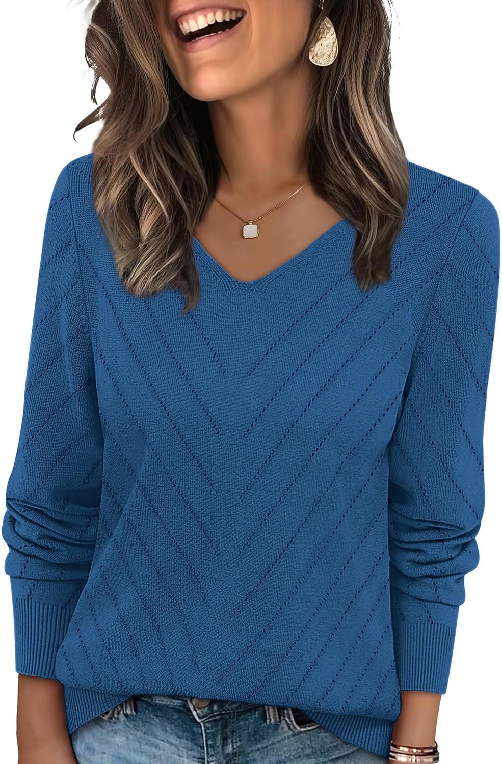 WIHOLL Sweaters for Women V Neck Casual Knit Long Sleeve Tops Lightweight Pullover Clothes Fall Fashion Outfits 2025