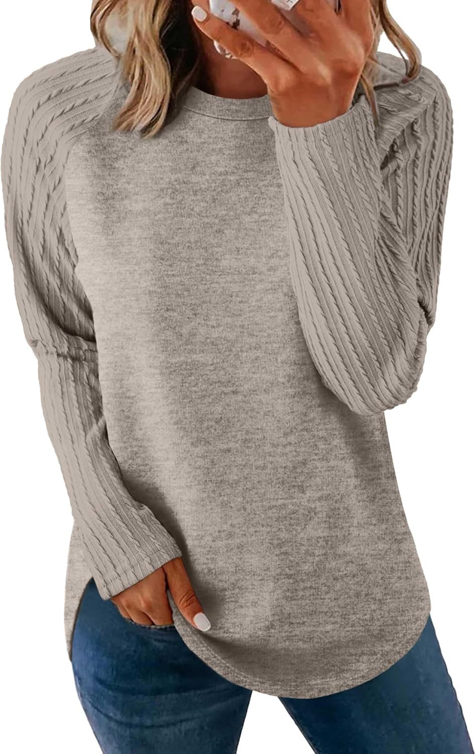 SAMPEEL Sweatshirt for Women Long Sleeve Shirts Crewneck Sweaters Fall Fashion Outfits 2025 Trendy Tunic Tops Plus Size