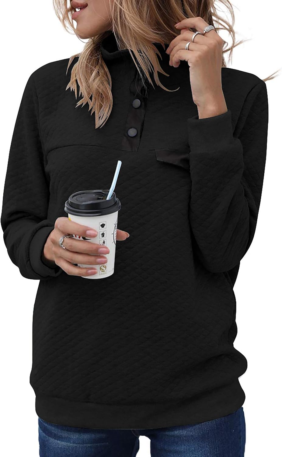 BTFBM Women Fashion Quilted Pattern Lightweight Zipper Long Sleeve Plain Casual Ladies Sweatshirts Pullovers Shirts Tops