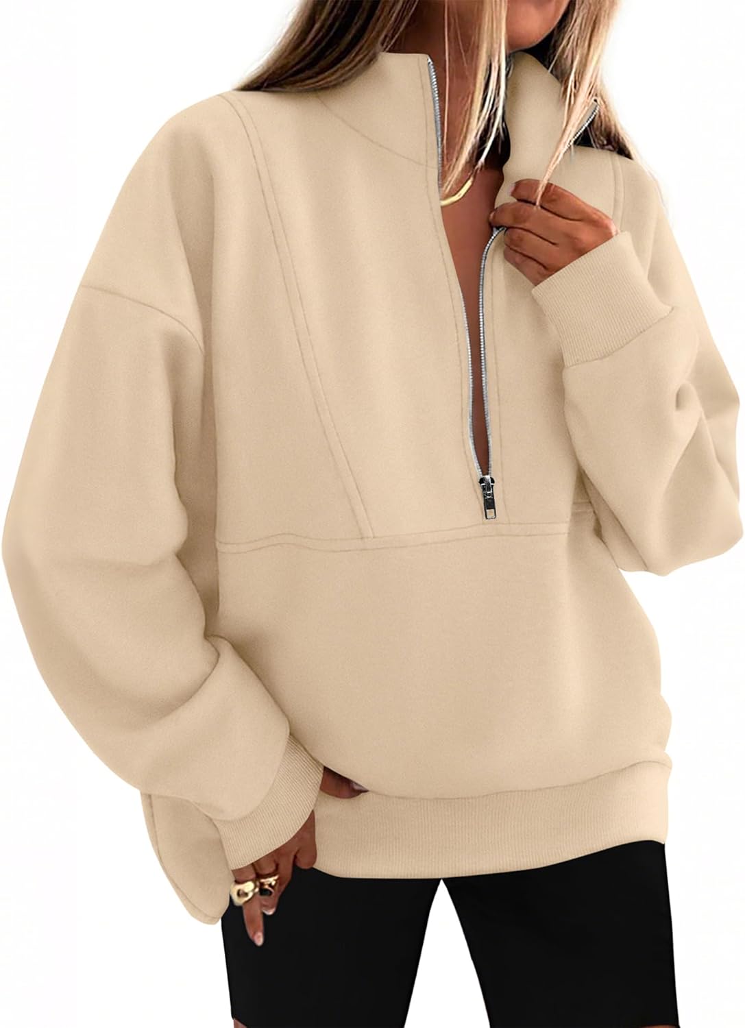 KIRUNDO Sweatshirt for Women 2025 Fall Half Zip Pullover Oversized Fleece Mock Neck Hoodies Fashion Outfits Winter Clothing