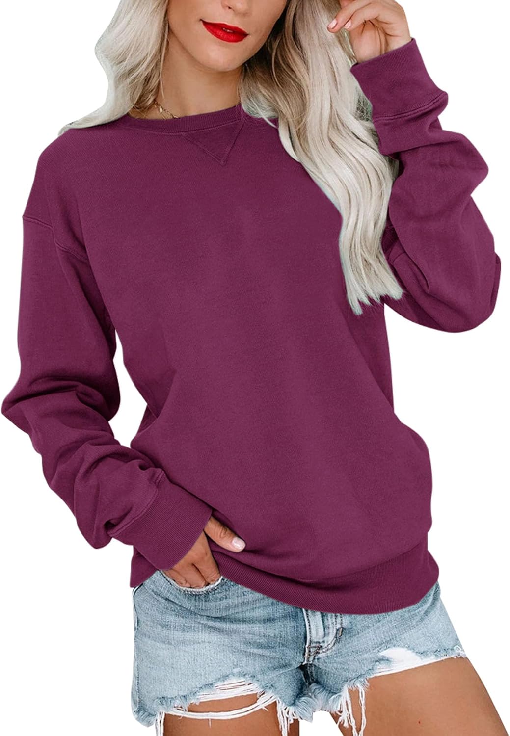 Bingerlily Womens Casual Long Sleeve Sweatshirt Crew Neck Cute Pullover Relaxed Fit Tops