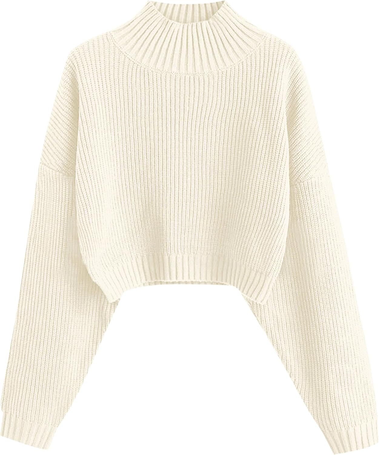 ZAFUL Women's Cropped Turtleneck Sweater Lantern Sleeve Ribbed Knit Pullover Sweater Jumper