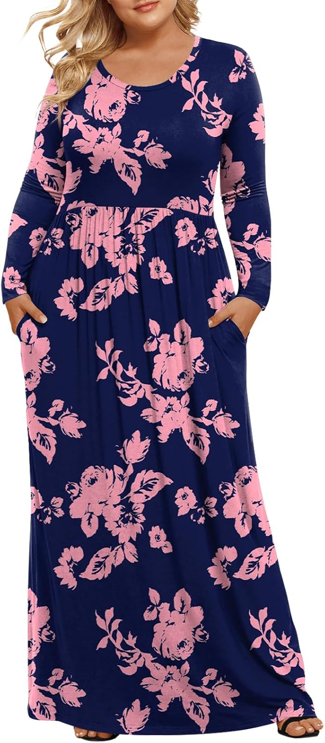 LONGYUAN Women's Plus Size Maxi Dresses for Curvy Women Casual Long Dress XL-6XL