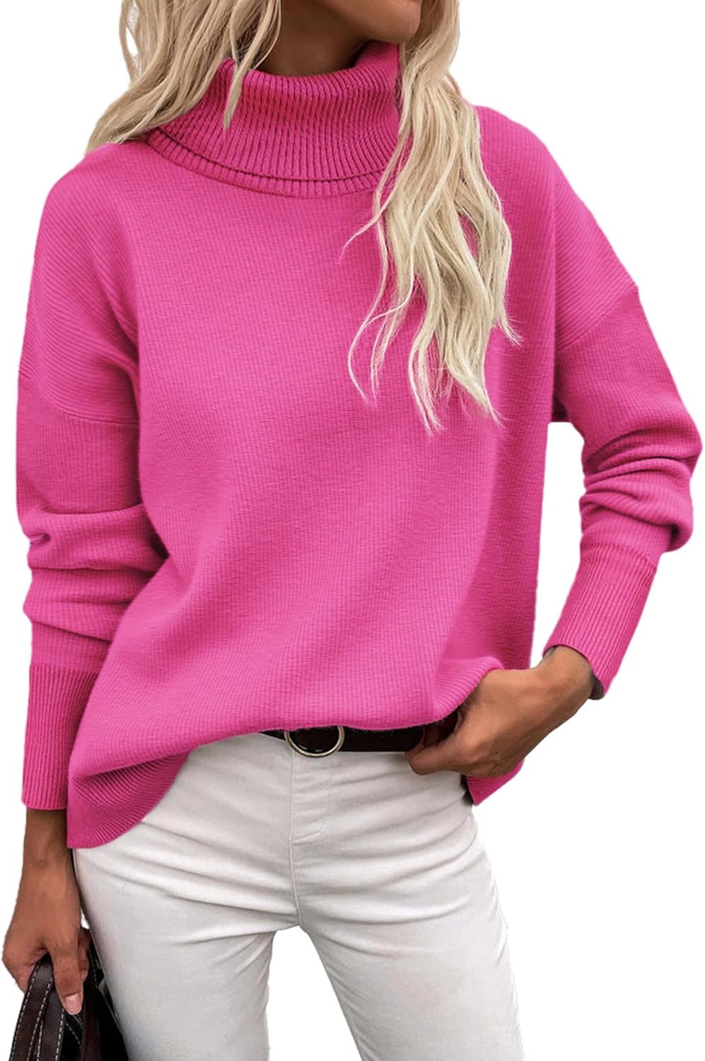 Zeagoo Women's Turtleneck Sweater 2025 Fall Winter Chunky Knitted Pullover High Low Hem Trendy Basic Jumper Top
