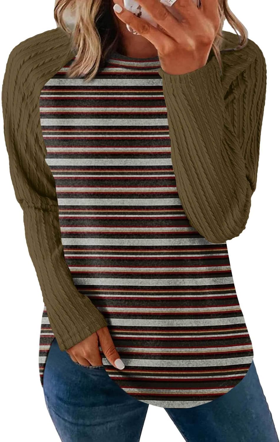 SAMPEEL Sweatshirt for Women Long Sleeve Shirts Crewneck Sweaters Fall Fashion Outfits 2025 Trendy Tunic Tops Plus Size