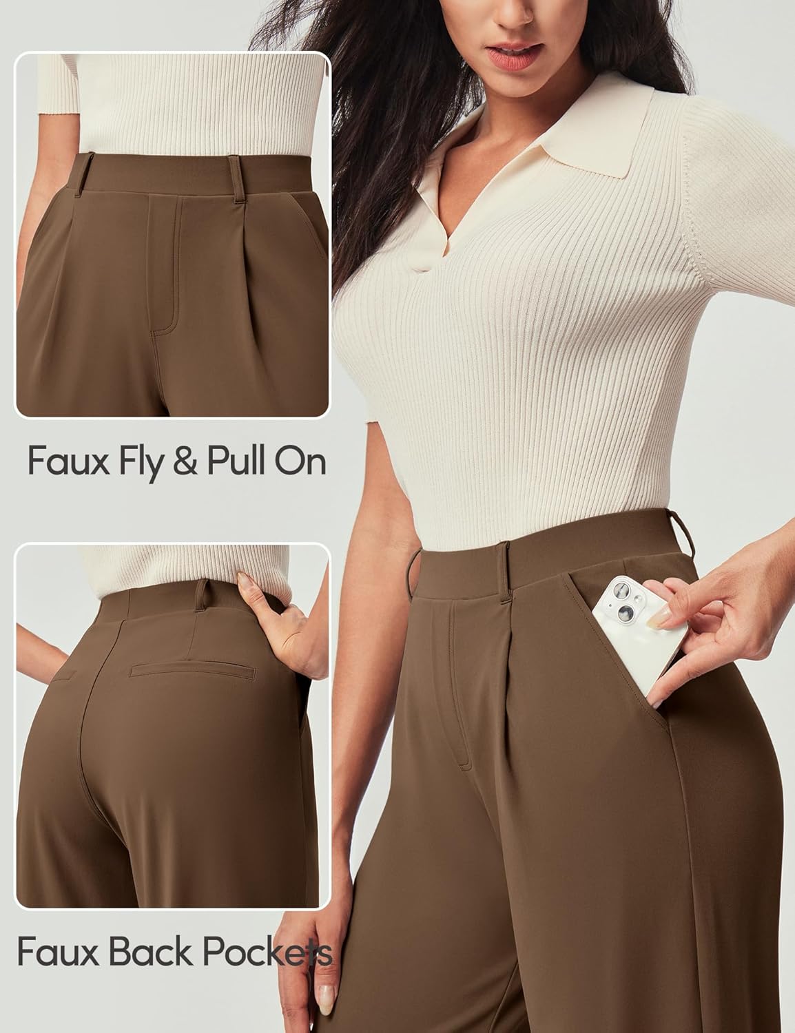 IUGA Womens Dress Pants Wide Leg Pull On Stretchy Work Pants Women High Waisted Business Casual Trousers with Pockets