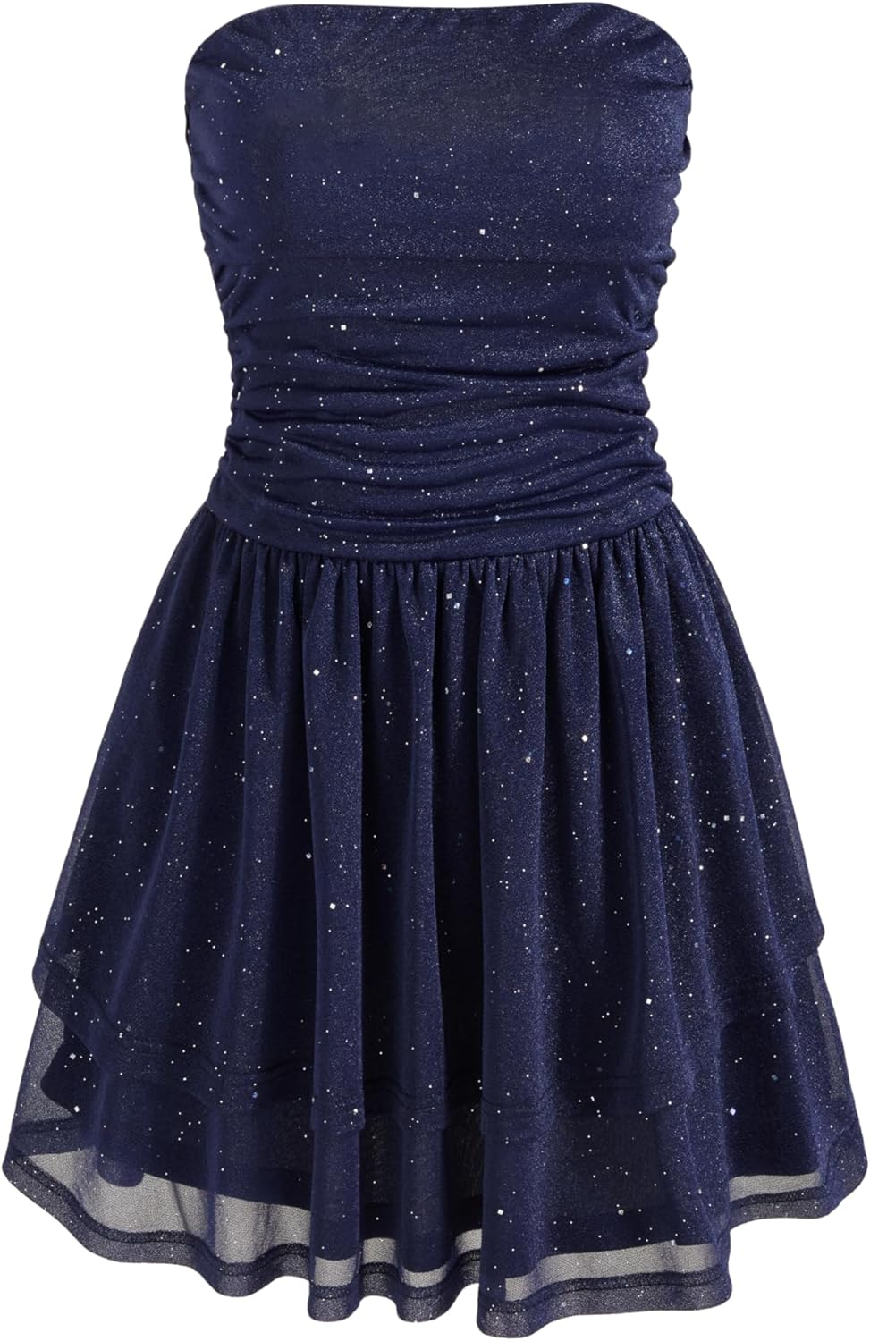 CIDER Women's Summer Cocktail Dress - Tube Ruched Ruffle Mini Dress