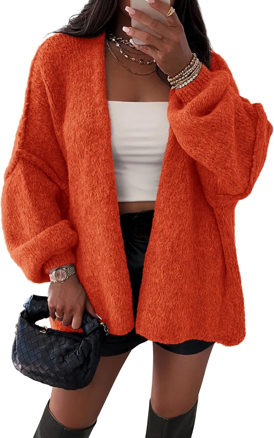 ATHMILE Womens Fall Oversized Cardigan Sweaters Long Lantern Sleeve Knit Open Front Lightweight Winter Fashion Clothes 2025