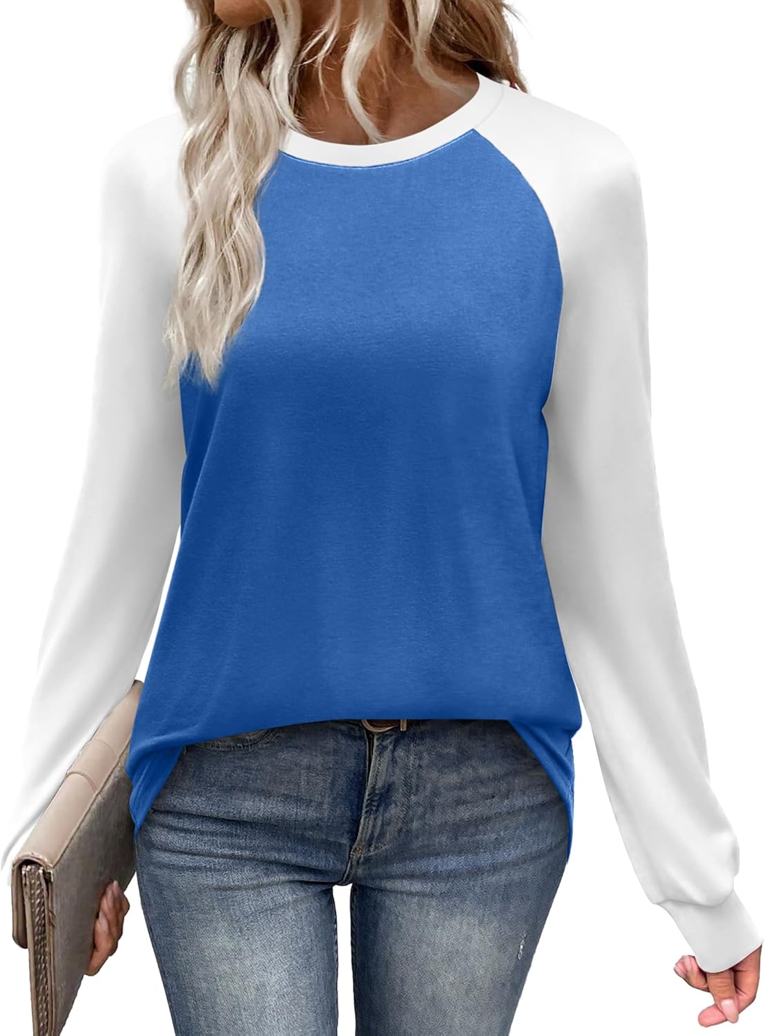 WIHOLL Long Sleeve Shirts for Women Color Block Raglan Tops Casual Crewneck Basic Tees Fall Clothes 2025 Fashion