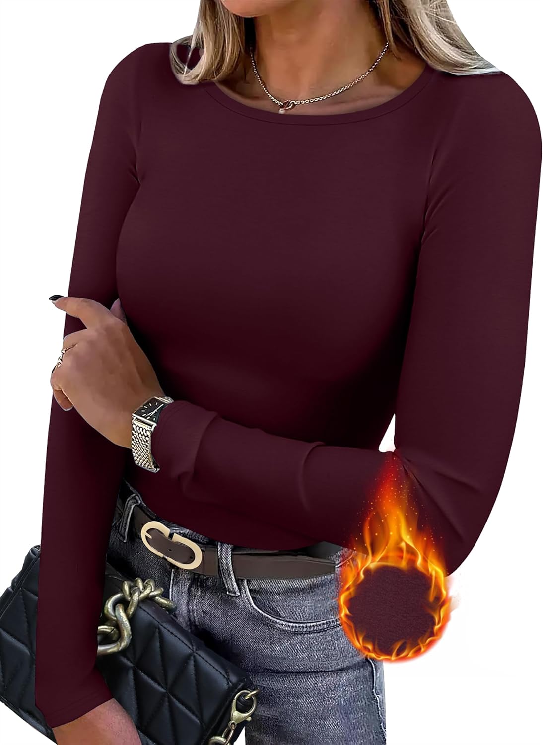 WIHOLL Long Sleeve Thermal Shirt for Women Light Fleece Tops Fall 2025 Crew Neck Casual Basic T-Shirts