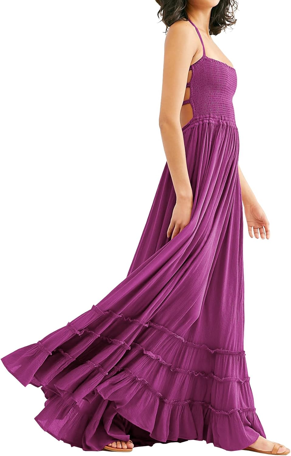 R.Vivimos Womens Summer Boho Sexy Backless Long Dresses
