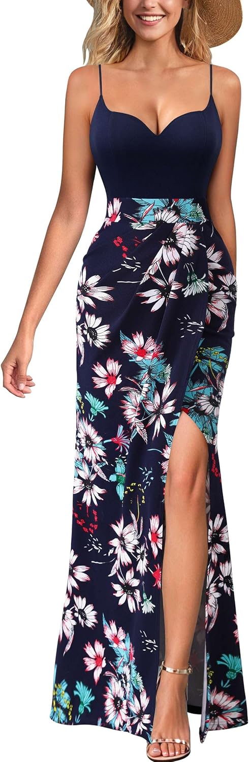 VFSHOW Womens Sexy Formal Ruched Fitted High Slit Bodycon Maxi Dress Spaghetti Strap Sweetheart Cocktail Prom Evening Gown