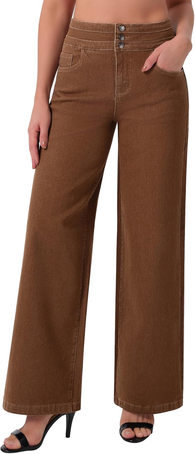 roswear Women's Wide Leg Jeans Casual High Waisted Stretch Baggy Loose Denim Pants