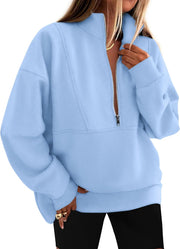 KIRUNDO Sweatshirt for Women 2025 Fall Half Zip Pullover Oversized Fleece Mock Neck Hoodies Fashion Outfits Winter Clothing