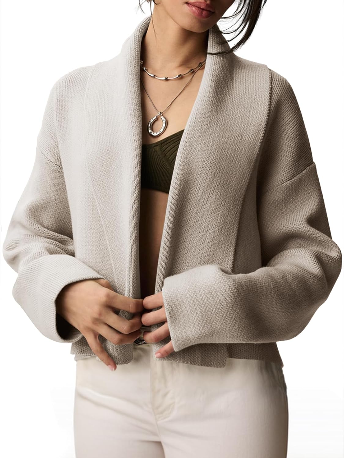 Saodimallsu Womens Cropped Cardigan Open Front Shawl 2025 Fall Trendy Long Sleeve Sweater Jacket