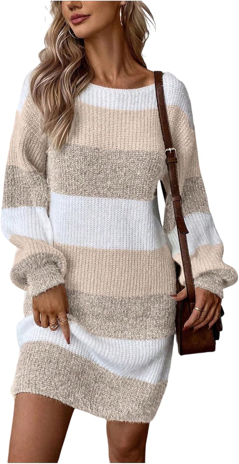 SOLY HUX Sweater Dresses for Women 2025 Long Sleeve Striped Knit Dress Fall Winter Dresses for Women Trendy